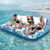 Cadeira de Piscina Inflável de PVC para Três Pessoas Barco Flutuante na Água para Adultos Tomar Sol com Encosto Apoio para os Pés Porta-Copos