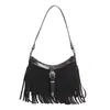 Bolso de Hombro Cruzado con Borlas de Estilo Personalidad de Moda de Este Año Otoño e Invierno 2025 Nueva Moda Retro Textura Mate para Mujer