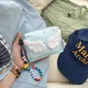 Porta-moedas pequeno fofo estilo ins com bolinhas e asas, bolsa portátil para absorventes, bolsa para retoque de maquiagem, bolsa para guardar fones de ouvido e batom