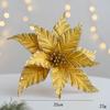 Nuevo Producto Transfronterizo 25cm Simulado Tela Rosa Pegajosa Flor de Navidad Dorada y Plateada Blanca Flor Decorativa Guirnalda de Árbol de Navidad