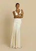 Vestido Largo de Tirantes Estilo Británico y Europeo sin Espalda para Mujer, Escote en V Profundo, Corte Ajustado, Largo hasta el Suelo, Adecuado para Bodas y Banquetes, Elegante
