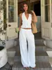 Conjunto de Dos Piezas Chaleco de Cuello Halter + Pantalones Transfronterizo Europeo y Americano Primavera y Verano 2026 Chaleco con Cordones Pantalones de Pierna Ancha Traje de Algodón Puro