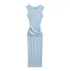 Vestido de Tricô sem Mangas com Cintura Torcida e Design que Abraça o Corpo, Cintura Marcada, Emagrecedor, Vestido Regata, Saia Longa, Algodão