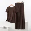 Conjunto de camiseta de manga corta y pantalones de pierna ancha, pijama casual de modal de ajuste holgado, nuevo conjunto casual de dos piezas primavera-verano 2025
