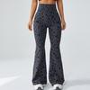 Calça de Yoga Flare Micro Feminina Transfronteiriça, Calça Esportiva Fitness Elástica com Estampa de Leopardo, Calça Flare Micro de Cintura Alta para Controle de Barriga