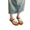 Chanclas Estilo Tweed para Mujer Verano Ropa Exterior Nuevo Estilo Coreano Chanclas de Hada Suaves de Suela Plana Zapatos de Playa