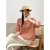 Camisa de Linho de Algodão Bordada Artística Feminina Verão Novo Retro Gola Redonda Manga Média Solta Emagrecedora Top Cardigan Petite