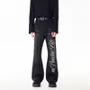 Jeans con Estampado de Letras de Diseñador para Hombre, Marca Trendy de Calle de Estilo Retro Americano Lavado Desgastado, Pantalones Elegantes Ligeramente Acampanados