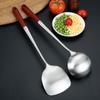 Cuchara sopera de acero inoxidable 304 mango de madera cuchara lijada pala espátula comercial de mango largo espátula doméstica engrosada espátula de cocina cuchara