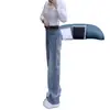 Jeans Slim Rectos de Pierna Ancha con Strass Hot-fix Estilo Europeo Nuevo Primavera para Mujeres y Niñas Tallas Grandes Cintura Alta Control de Abdomen Pantalones Adelgazantes de Pierna Ancha