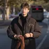 Chaqueta de Algodón Bordada Estilo High Street Americano para Hombre, Abrigo de Algodón Grueso Cálido Holgado de Moda con Cuello Alto para Pareja