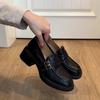 ¡Stock Listo Enviado en Segundos! Zapatos Pequeños de Cuero Estilo Británico para Mujer, Correas de Doble Botón, Mocasines Versátiles sin Cordones de Tacón Grueso, Mocasines de Suela Gruesa
