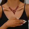 Conjunto de collar exagerado de joyería roja vintage transfronteriza, joyería de cristal lujosa, accesorios para vestidos de fiesta, suministro directo del fabricante