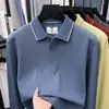 Camisa polo masculina de manga comprida feita de algodão mercerizado de fibra longa, novo estilo outono 2026, casual, respirável, camiseta masculina 100% algodão