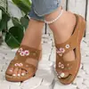 Comercio Exterior Chanclas talla grande para mujer Chanclas de cuña de coche Color sólido Plano Suela gruesa para el hogar Slip-on Sandalias Abiertas Bordadas