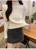 Macacão de gola alta de veludo interno quente de manga comprida suéter de base novo top slim-fit que combina com tudo suéter grosso para mulheres