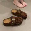 Birkenstocks Estampados de Leopardo Femininos Roupa Externa 2026 Outono Solado Grosso Salto Escondido Biqueira Fechada Chinelos Slip-on Versátil Casual Sapatos Únicos