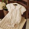 Jinrui Estilo Ins 2026 Primavera/Verão Macacão Curto de Algodão Estampado Floral Triângulo Coleção 1 para Bebê Menina