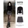 Falda de lana gris oscuro para mujer, conjunto completo de principios de otoño 2026, minifalda bodycon de línea A, atuendo estilo Miu