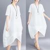 Tiro real 19 verano estilo artístico simple holgado lino talla grande algodón lino vestido precio irregular límite 48