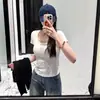 Camiseta Básica de Manga Curta Estilo Garota Sexy Desejo Puro para Mulheres, Verão 2025 Slim Fit Versátil Emagrecedor Top Curto