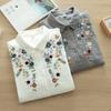 Camisa de Algodão de Manga Longa para Mulheres, Estilo Floresta, Bordado Floral Artístico, Macia e Amiga da Pele, Algodão Puro, Corte Solto, Roupa de Primavera