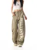 Pantalones Cargo de Estilo Retro Americano con Diseño de Chica Picante Estampados para Mujer, Sueltos con Estampado de Letras, Casual de Moda, Denim, Pierna Ancha, Largos