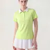 Camisa Polo de Color Contrastante para Mujer, Corte Ajustado, Camiseta de Manga Corta, Top Deportivo de Fitness para Hombro Derecho, Bádminton, Tenis, Secado Rápido