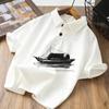 Polo Nuevo de Verano para Niños Estilo Chino Camiseta de Manga Corta Estilo Chino Tinta Bambú para Niños Mayores con Cuello Camisero Top de Moda
