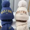 Chapéu Infantil Outono e Inverno Chapéu de Lã para Menino Conjunto de Duas Peças Cachecol Chapéu de Tricô Quente Engrossado para Menina Bebê Menino