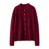 Cardigã de Caxemira Feminino Pura Caxemira Outono e Inverno Novo Gola Polo Manga Longa Elegante Jaqueta Suéter de Tricô com Bolso