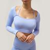 Outono e Inverno Novo Top Esportivo de Fio Feminino Secagem Rápida Roupa Fitness Slim Fit Justo Gola Alta Alta Elasticidade Manga Longa Roupa de Yoga
