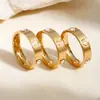 Moda Ins Simples Coração Diamante Aço Inoxidável Anel de Trevo de Quatro Folhas Feminino Anel de Alta Qualidade Banhado a Ouro 18K Joia
