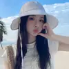 Sombrero de Pescador Rayado Azul Retro Estilo Japonés para Mujer Primavera y Verano Ala Grande Sombrilla Sombrero para Cabeza Grande Cara Redonda Sombrero de Cuenca Pequeña