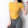 Ropa de Yoga para Mujer con Hilo con Almohadilla en el Pecho Top Deportivo de Media Manga para Mujer Verano Running Mallas Camiseta Deportiva de Manga Corta de Secado Rápido