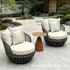 Sofá Exterior Tejido con Cuerda Patio Impermeable Protección Solar Hotel Club Alojamiento de Lujo Villa Jardín Aleación de Aluminio Mesa de Café