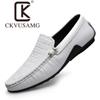 CKVUSAMG artículos genuinos piel de vaca de primera capa piel de cocodrilo mocasines para hombre invierno forro polar casual sin cordones zapatos de cuero para hombre