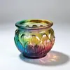 Botella de lámpara de aceite ghee de fondo plano con forma de loto de color transparente, portavelas de vidrio resistente a altas temperaturas, copa de vela con forma de loto para adoración