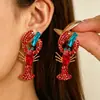 Joyería Transfronteriza Europea y Americana, Diseño Personalizado de Langosta Estilo Océano, Pendientes Incrustados con Diamantes, Pendientes Geométricos de Nicho de Gama Alta al por Mayor