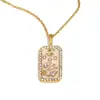 Colgante de Nicho Estilo Europeo y Americano Acero Inoxidable Chapado en Oro de 18K Aceite Goteando Lleno de Diamantes Doce Constelaciones Collar Cuadrado Colorido para Mujer