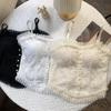 Camisola de celebridade da internet feminina de verão sexy com borda de renda elegante fina para usar por baixo com bordado de flor e sutiã de pérola