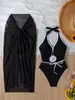 2026 Nuevo Traje de Baño Enterizo Transfronterizo Europeo y Americano con Decoración Floral y Falda de Gasa, Traje de Baño Sexy de Alta Gama de Tres Piezas con Tirantes