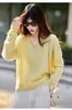 Suéter premium de lana pura sin costuras para mujer, top de punto cepillado con cuello en V, estilo otoño e invierno, suéter casual de corte holgado