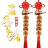 Calabaza de Latón Premium con Cinco Monedas de Emperador, Nudo Auspicioso Rojo Tejido a Mano, Adorno Colgante para Puerta de Casa, Colgante de Nudo Chino Auspicioso