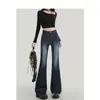 Jeans Azules Oscuros Micro-Campana para Mujer, Estilo Otoño e Invierno, Pantalones Ajustados de Cintura Alta Adelgazantes Bootcut, Modelo Nuevo 2025 Pantalones de Campana