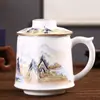 Taza de cerámica de tres piezas de Jingdezhen con asa filtro Wenchuang taza de separación de agua y té taza de regalo logotipo de la taza