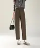 Novas Calças Harem Cropped Estilo Coreano Resistentes a Amassados Sem Ferro Caimento Emagrecedor Cintura Alta Reta Casuais Calças de Inverno Femininas com Forro de Lã