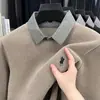 Camisa Base de Terciopelo de Comercio Exterior Otoño e Invierno Camisa de Suéter para Hombre Cuello de Camisa Top Falso de Dos Piezas Moda de Invierno para Hombre Mangas Largas Cálidas