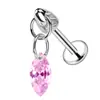 Pendientes de Colgante Moda F136 Aleación de Titanio Zircón Bala Marquise Pendientes de Moda Espiral Interna Planos Inferiores Varilla Clavos para Hueso de la Oreja para Mujeres