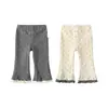 Calça Flare com Estrelas e Bolinhas para Bebês e Crianças Pequenas, com Babados Contrastantes em Camada Dupla, Disponível em Duas Cores, Calça de Corte Amplo para Bebês Meninas